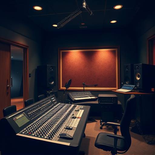 A view inside Harmonic Resonance Studios, showcasing a mixing console and recording equipment.