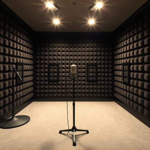 Image of Studio B, a well-equipped vocal booth with acoustic treatment and professional microphone setup.