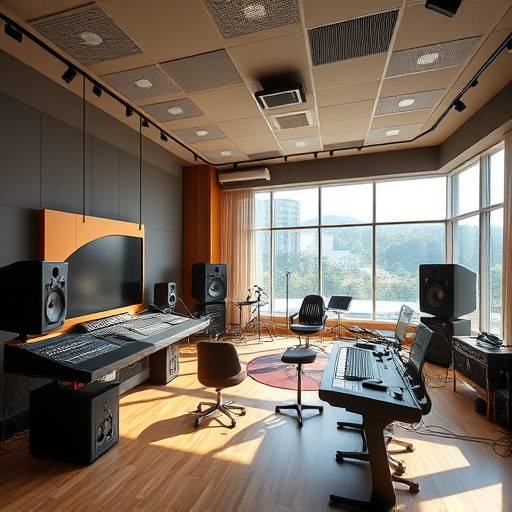 Interior view of Studio A, showcasing a large recording console and spacious live room with natural light.